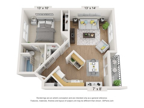 Floor plan for 1 bed, 1 bath, 660 sqft